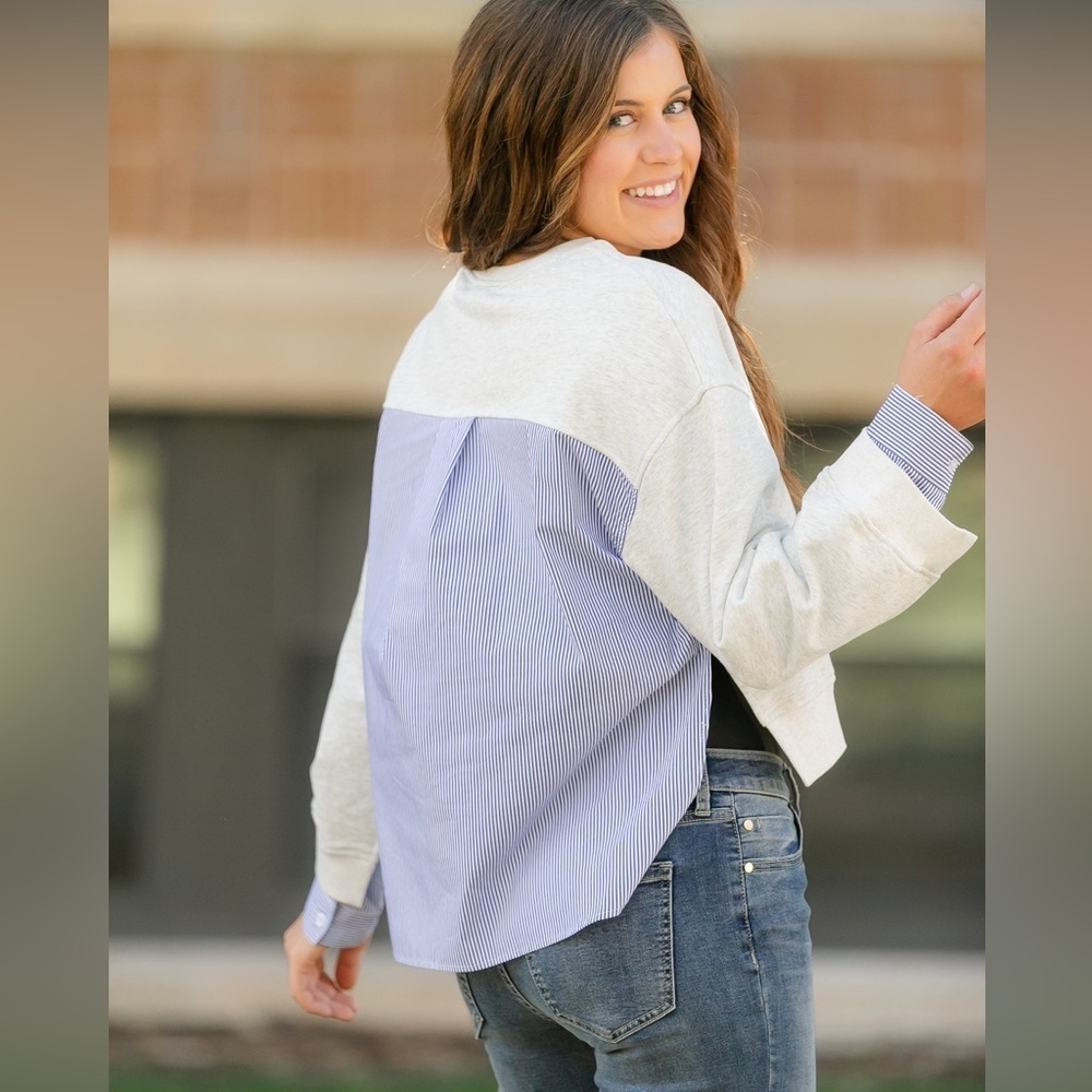NWT Elan Long Sleeve Mixed Media Top womens size medium oversized